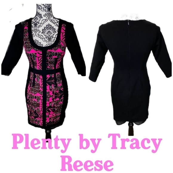 Plenty by Tracy Reese contrast geometric ponte stretchy knee length dress - Picture 1 of 9